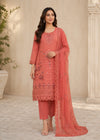 Coral Orange Embroidered Cambric Kurta Set with Chiffon Dupatta