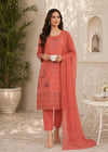 Coral Orange Embroidered Cambric Kurta Set with Chiffon Dupatta