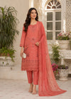 Coral Orange Embroidered Cambric Kurta Set with Chiffon Dupatta