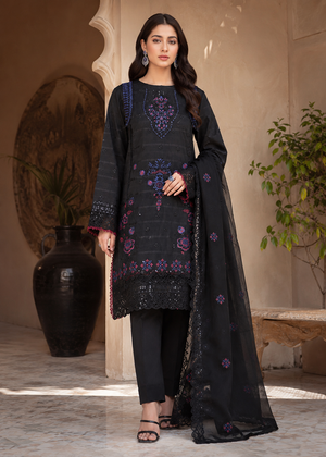 Black Embroidered Kurta Set with Cutwork & Chiffon Dupatta