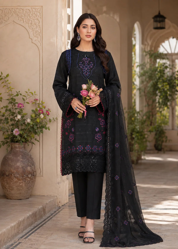 Black Embroidered Kurta Set with Cutwork & Chiffon Dupatta