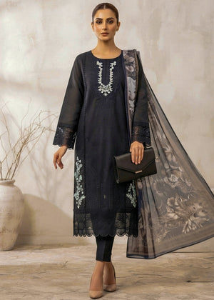 Black Embroidered Cotton Kurta Set with Digital Print net Dupatta