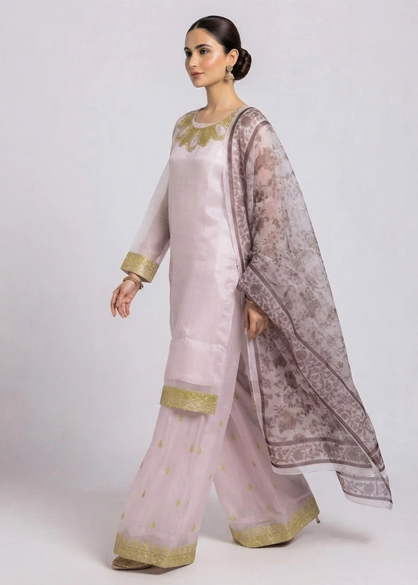 Pastel Pink Premium Silk 3PC Embroidered Dress