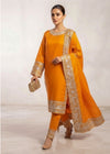 Amber Muse – Orange Luxury Embroidered Chiffon 3PC Set with Embroidered Dupatta & Silk Trouser