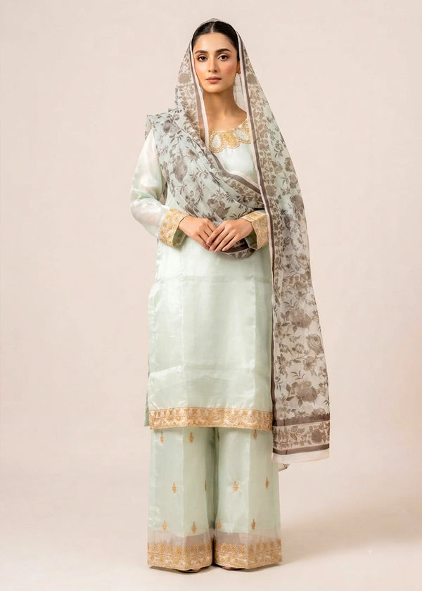 Pastel Grey Luxury Embroidered Silk 3PC Dress