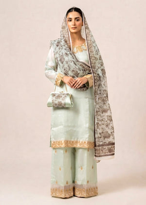 Pastel Grey Luxury Embroidered Silk 3PC Dress