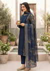 navy blue Printed Lawn Kurta Set with Dupatta