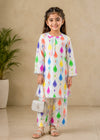 Kids White Multi-Color Printed Slub Lawn Cotton Set