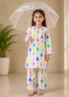 Kids White Multi-Color Printed Slub Lawn Cotton Set