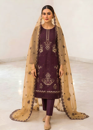 Embroidered Brown Kurta Set with Beige chiffon  Dupatta