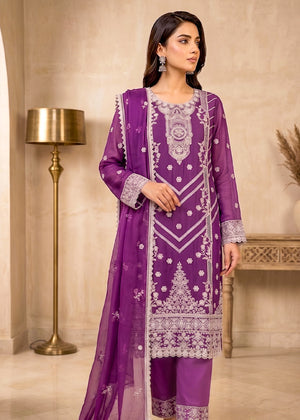Elegant Violet Embroidered Chiffon Kurta Set