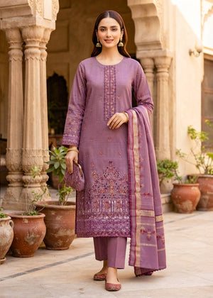 Elegant Embroidered Mauve Cotton Kurta Set with Dupatta