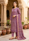 Elegant Embroidered Mauve Cotton Kurta Set with Dupatta
