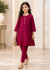 Girls Maroon EmbroideredShort Frock with Trousers