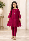 Girls Maroon EmbroideredShort Frock with Trousers