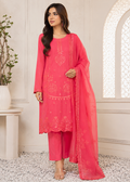 Coral Orange Embroidered Cotton Kurta Set with Chiffon Dupatta