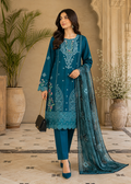 Teal Embroidered Lawn Kurta Set with Net Dupatta