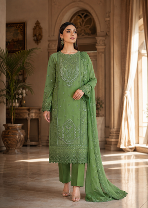 Pistachio Green Embroidered Chiffon Kurta Set with Dupatta