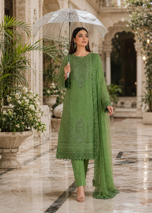 Pistachio Green Embroidered Chiffon Kurta Set with Dupatta