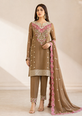 Embroidered Camel Brown Raw Silk Kurta Set with Dupatta