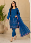Teal Embroidered Lawn Kurta Set with Chiffon Dupatta