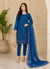 Teal Embroidered Lawn Kurta Set with Chiffon Dupatta