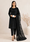 Black Embroidered Cotton Kurta Set with Organza Dupatta