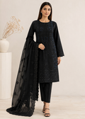 Black Embroidered Cotton Kurta Set with Organza Dupatta