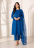 Royal Blue Embroidered Cambric Kurta Set with Organza Dupatta