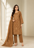 Caramel Brown Embroidered Kurta Set with Chiffon Dupatta