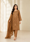Caramel Brown Embroidered Kurta Set with Chiffon Dupatta