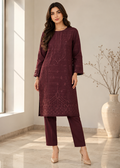 Brown Embroidered Cotton Kurta with Straight Trousers