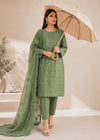 Olive Green Embroidered Cotton Kurta Set with Organza Dupatta