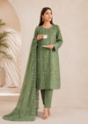 Olive Green Embroidered Cotton Kurta Set with Organza Dupatta