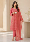 Rose Pink Embroidered Lawn Kurta Set with Organza Dupatta