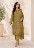 Embroidered Olive Green Lawn 3-Piece Kurta Set with Dupatta