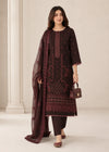 Chestnut brown Embroidered Lawn Kurta Set with Dupatta