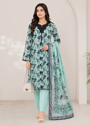 Mint Green Printed Lawn Kurta Set with Dupatta