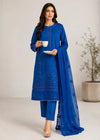 Embroidered Royal Blue Kurta Set with Chiffon Dupatta