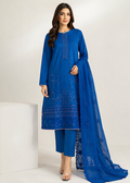 Embroidered Royal Blue Kurta Set with Chiffon Dupatta