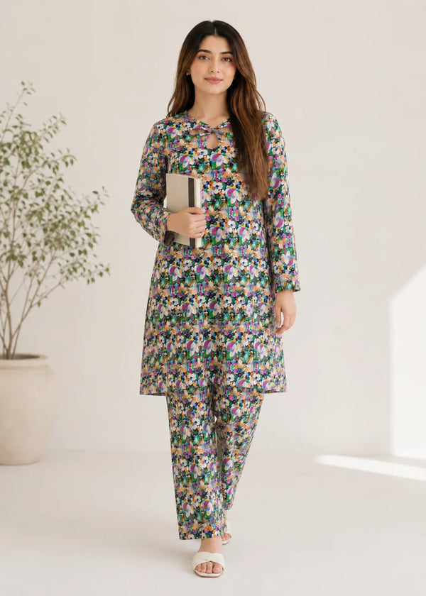 Vibrant Floral Printed Lawn Kurta with Straight Trousers