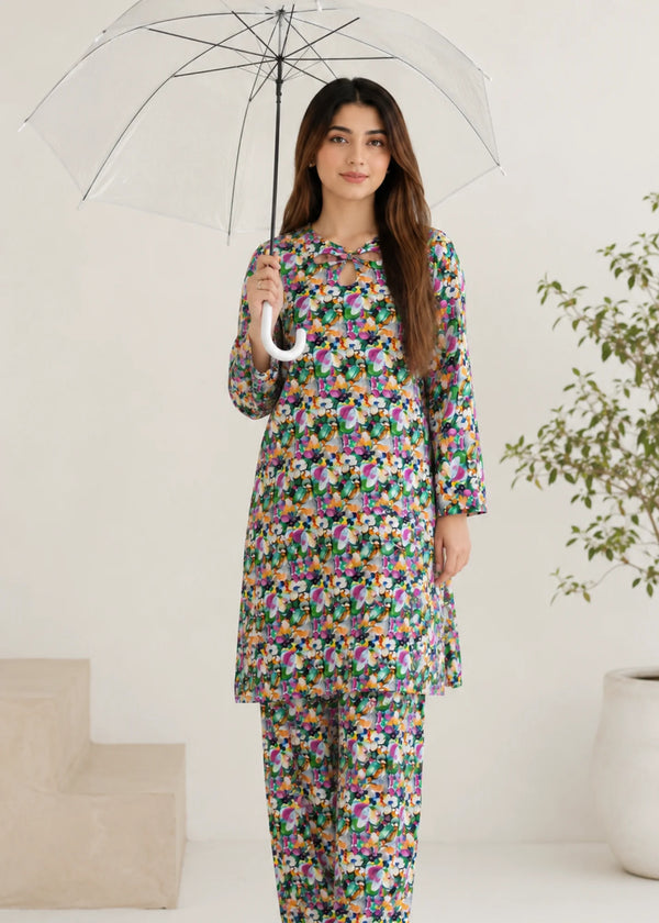 Vibrant Floral Printed Lawn Kurta with Straight Trousers