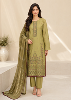 Olive Green Embroidered Lawn Kurta Set with Jacquard Dupatta