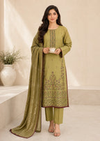 Olive Green Embroidered Lawn Kurta Set with Jacquard Dupatta