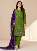 Olive Green Embroidered Linen Kurta Set with Chiffon Dupatta