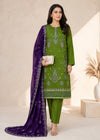 Olive Green Embroidered Linen Kurta Set with Chiffon Dupatta