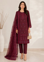 Elegant Maroon Embroidered Kurta Set with Chiffon Dupatta