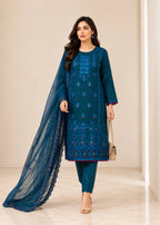 Embroidered Teal Kurta Set with Chiffon Dupatta