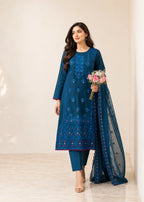Embroidered Teal Kurta Set with Chiffon Dupatta