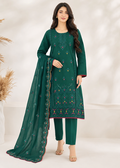 Embroidered Forest Green Cotton Kurta Set with Dupatta